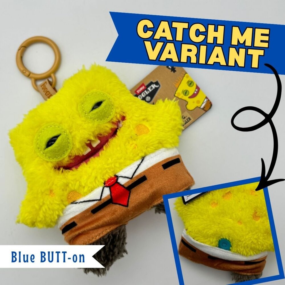 CATCH ME Fuggler SPONGEBOB 5" Collectible Plush Clip *Blue Button Variant* NWT